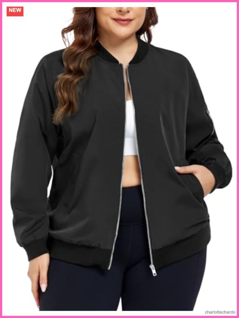 Plus Size Bomber Jacket Lightweight Zip Up Casual Women's Cropped